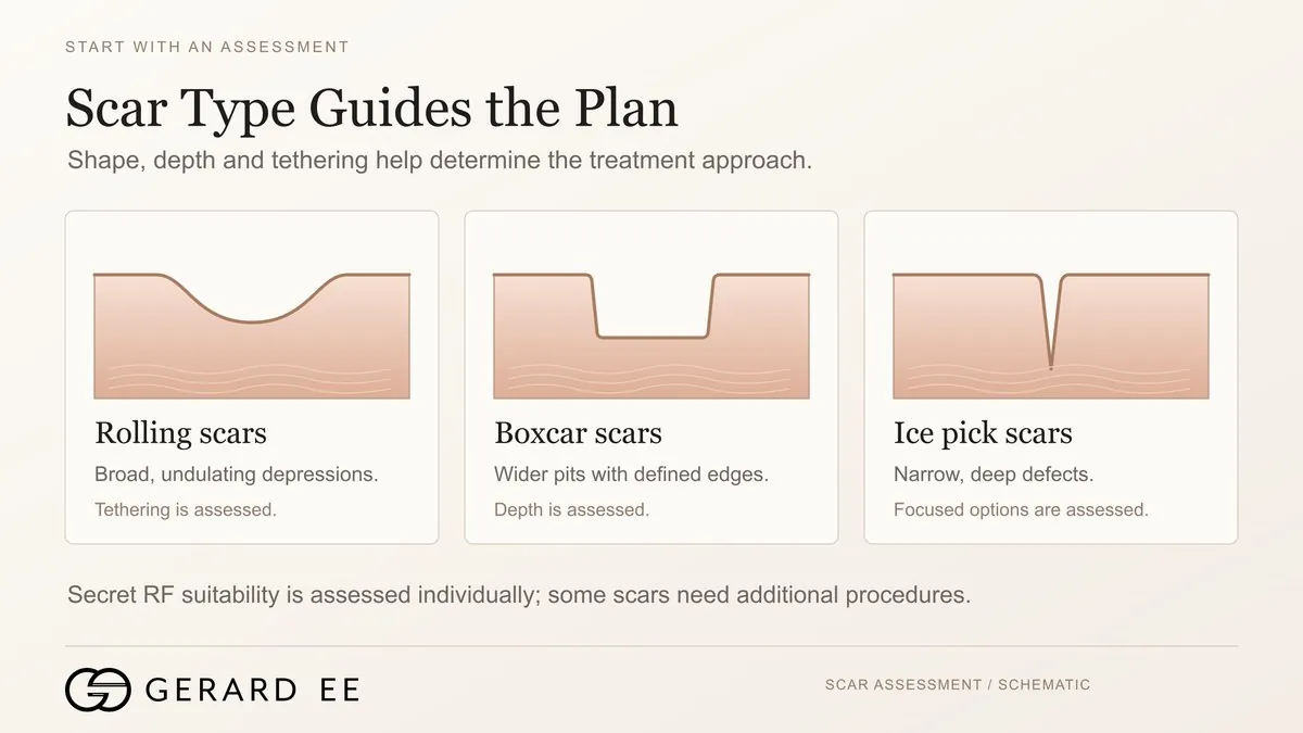 Rolling, boxcar and ice pick acne scar types guiding the Secret RF treatment plan