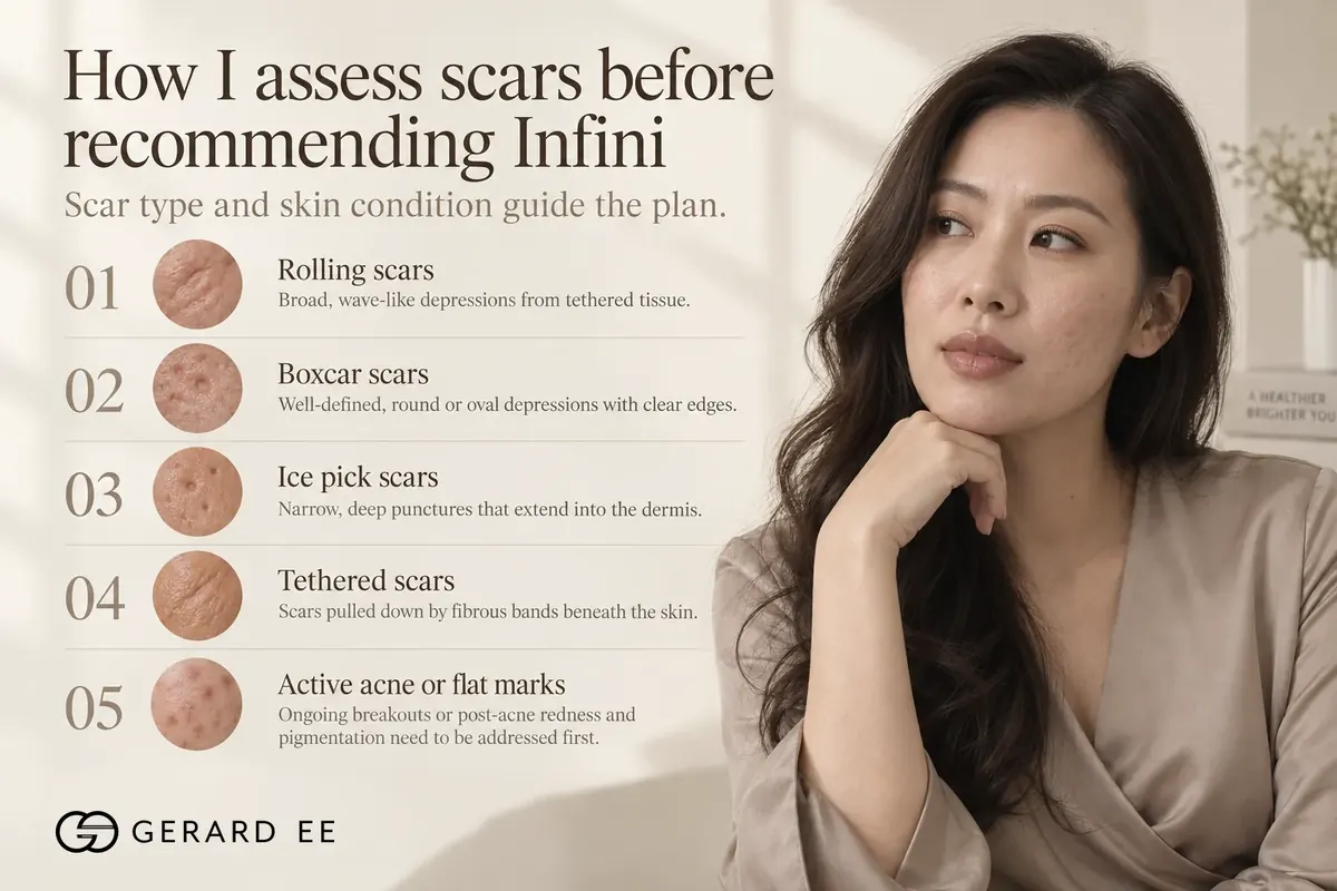 Assessing rolling, boxcar, ice pick and tethered acne scars before Infini RF microneedling treatment