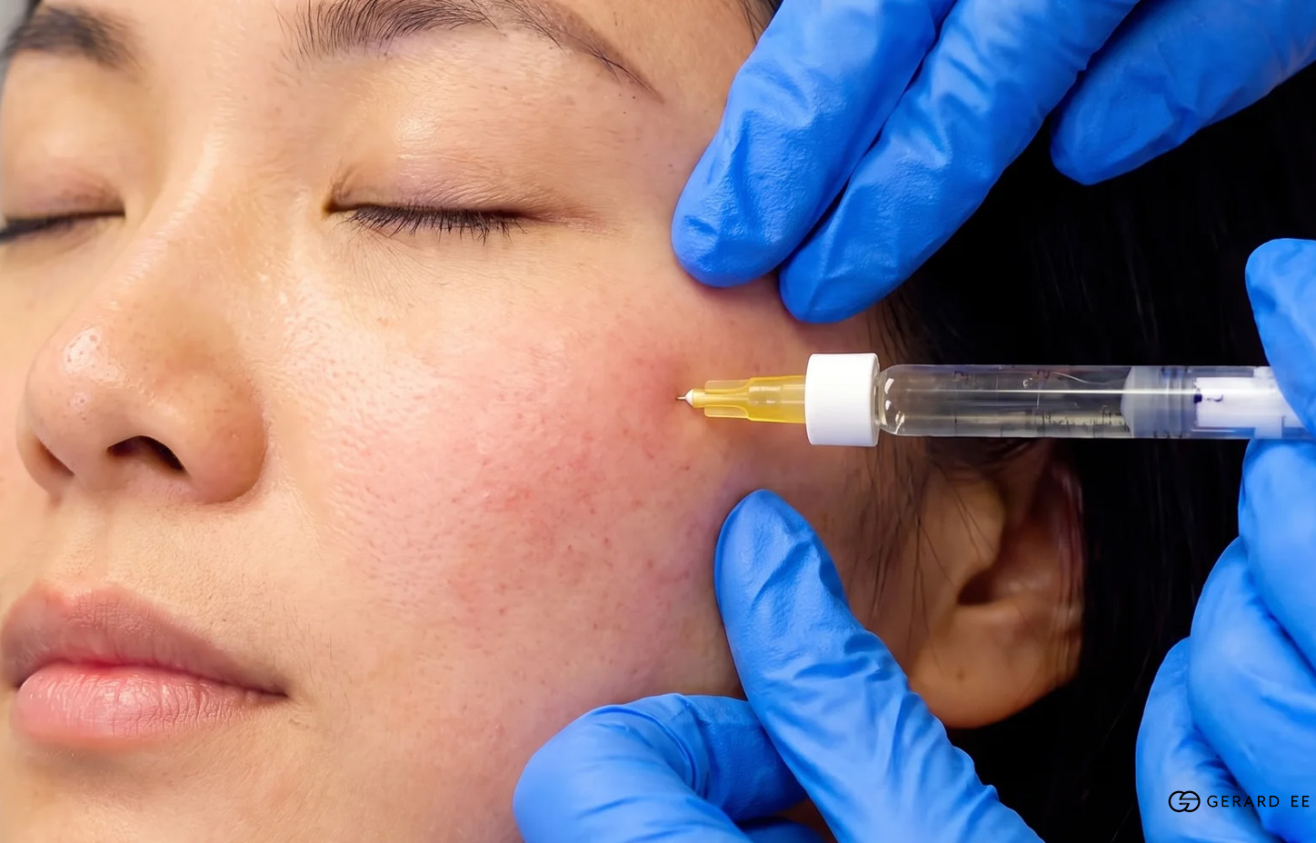 A cheek filler injection being given at the clinic in Singapore