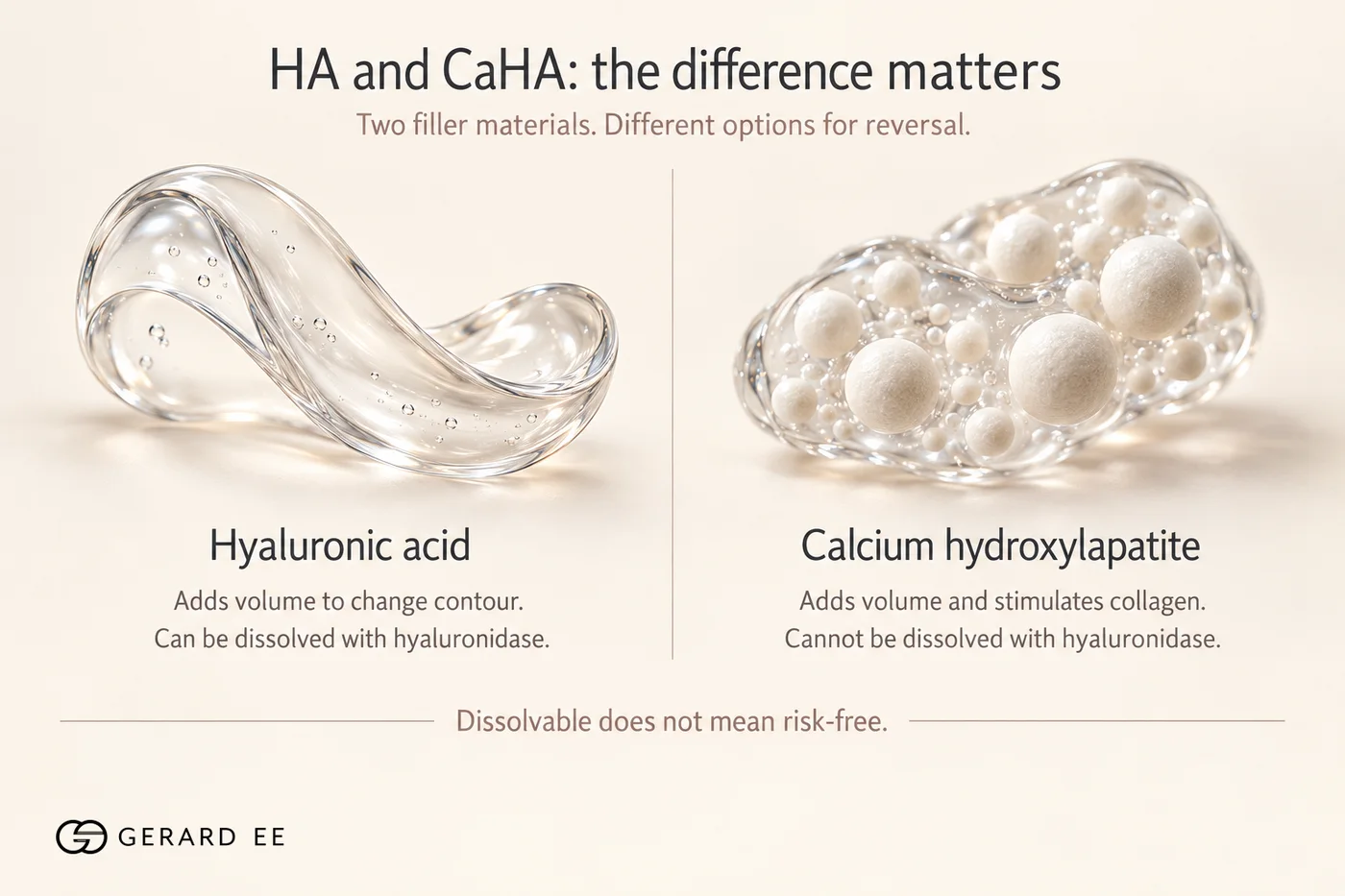 HA and CaHA nose filler compared: hyaluronic acid can be dissolved, calcium hydroxylapatite cannot