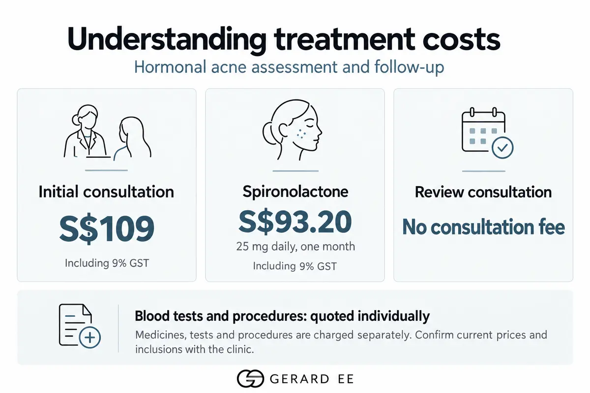 Hormonal acne treatment cost in Singapore: consultation, medication and review fees
