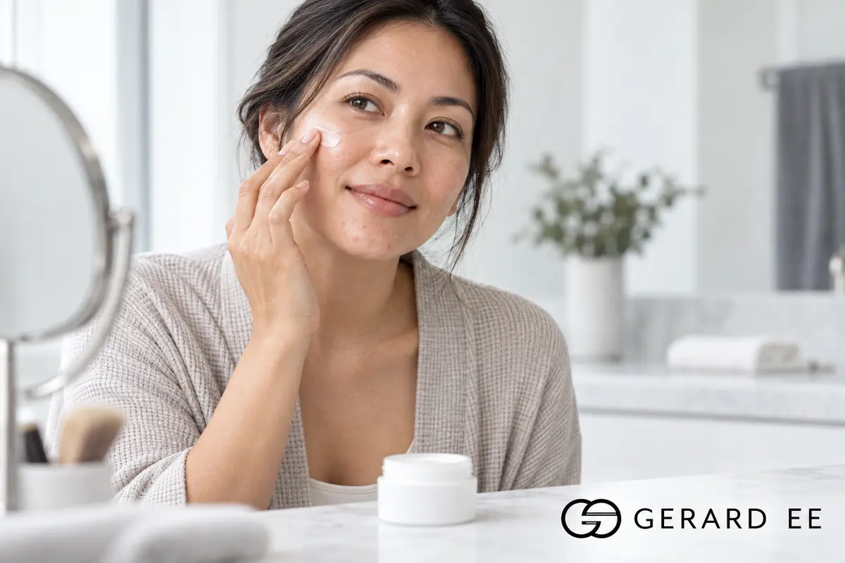 Applying a topical medicine prescribed as part of hormonal acne treatment in Singapore