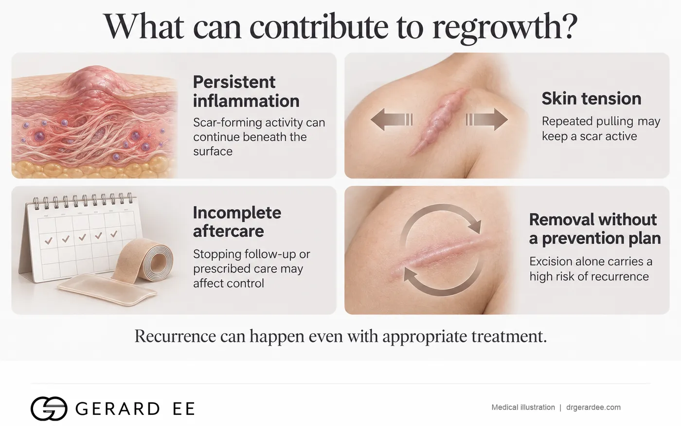 What can contribute to keloid regrowth