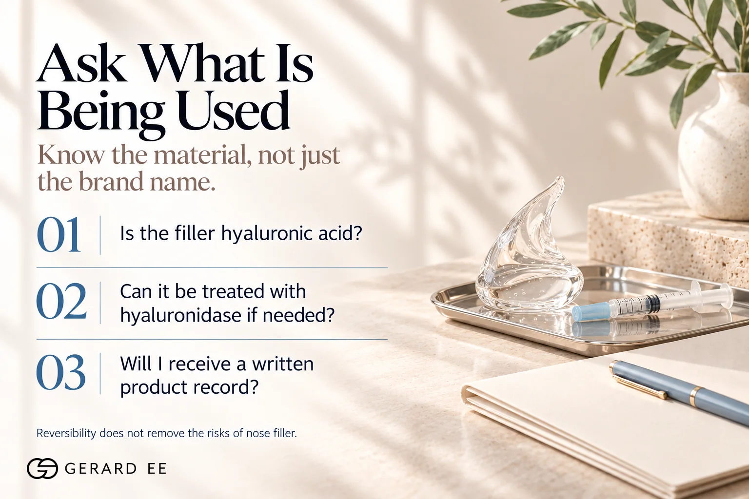 Nose filler in Korea, ask whether the filler is hyaluronic acid and get a written product record