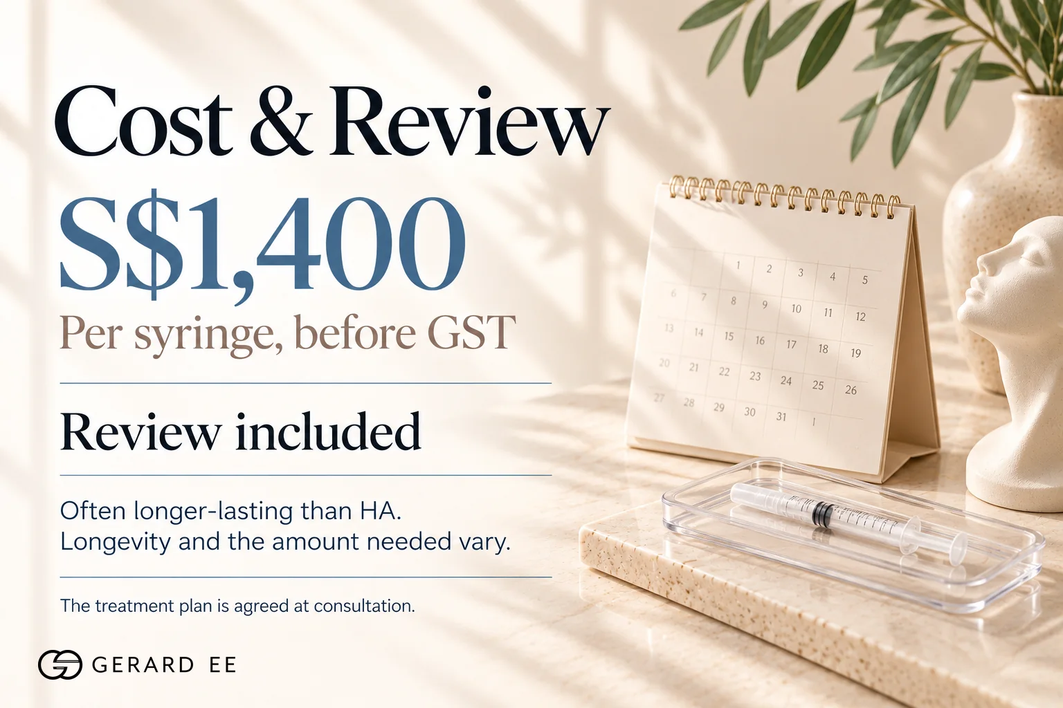 Radiesse nose filler cost in Singapore, S$1,400 per syringe before GST with review included