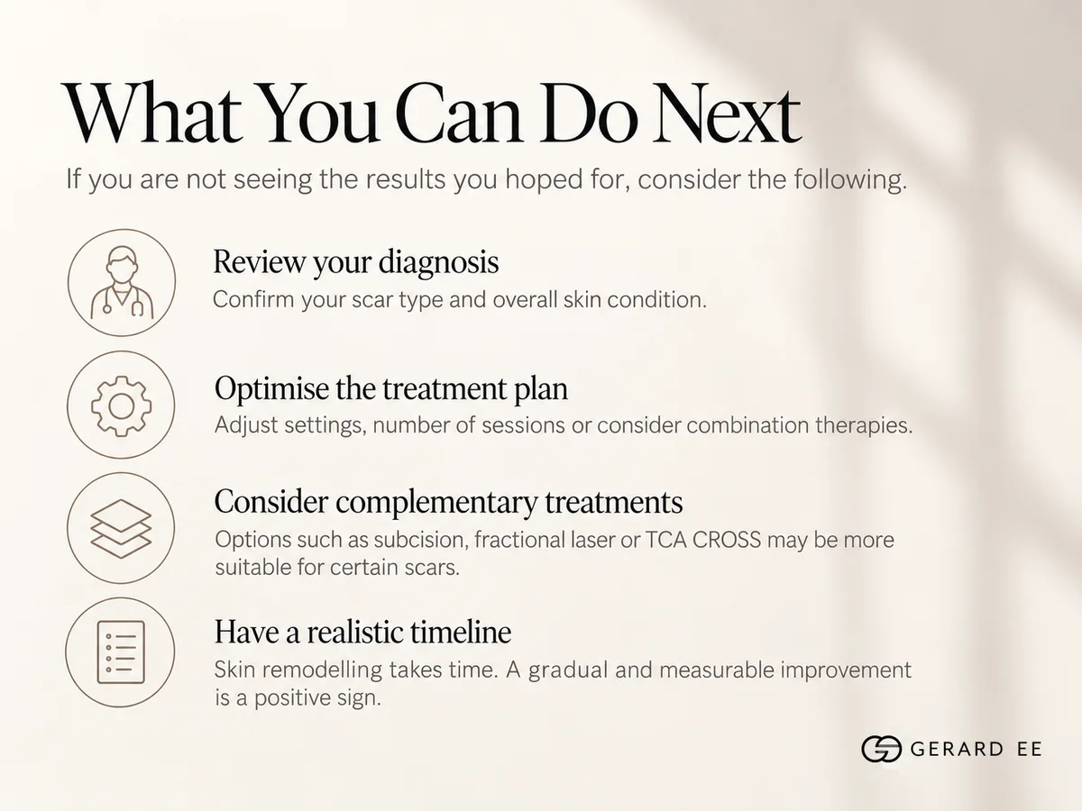 What to do next when Sylfirm X gives no results on acne scars: review the diagnosis, the plan, complementary treatments and the timeline