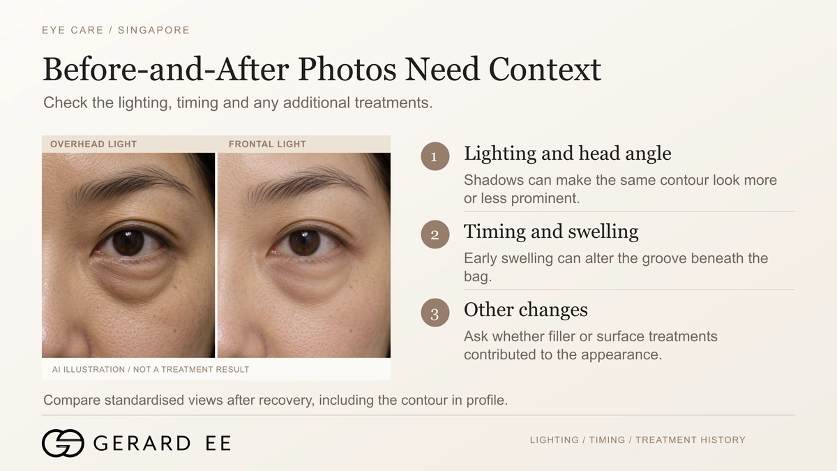 4D eye bag removal before and after photos, lighting, timing and other treatments change the appearance