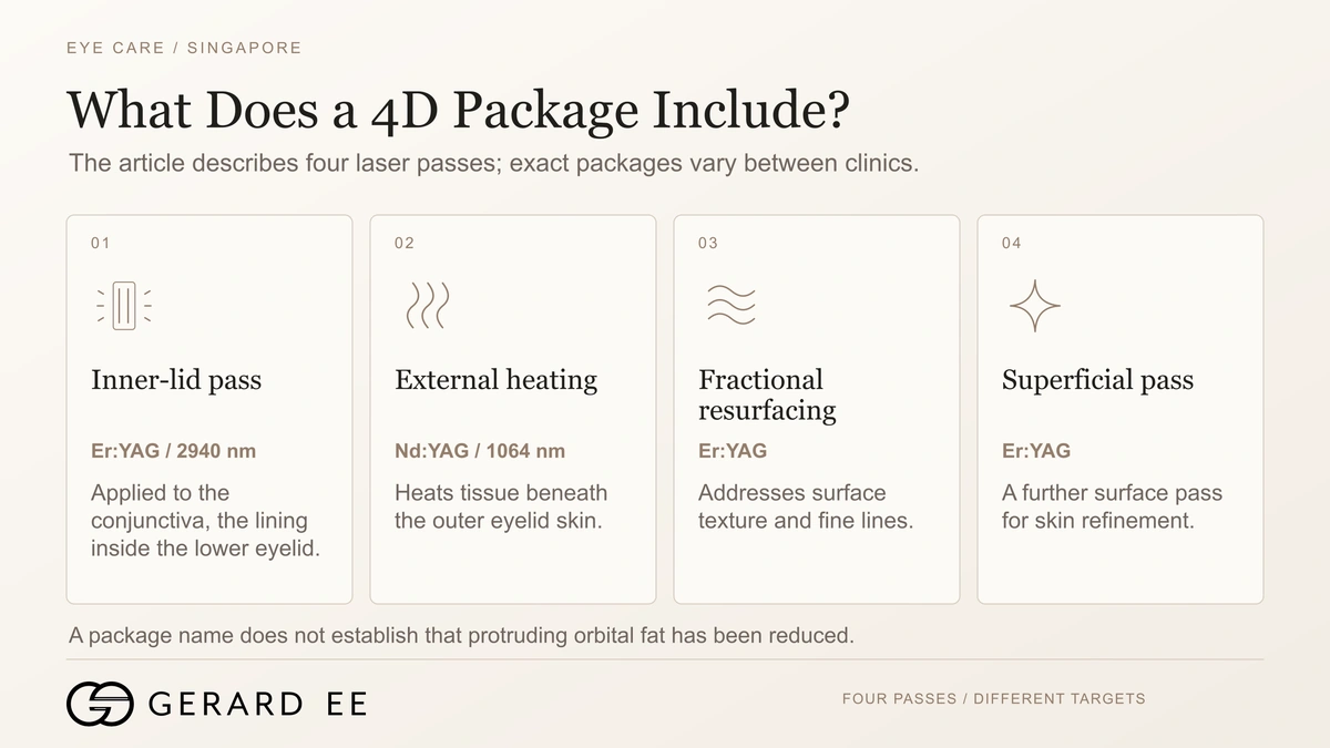 What a 4D eye bag removal package includes, four laser passes with different targets