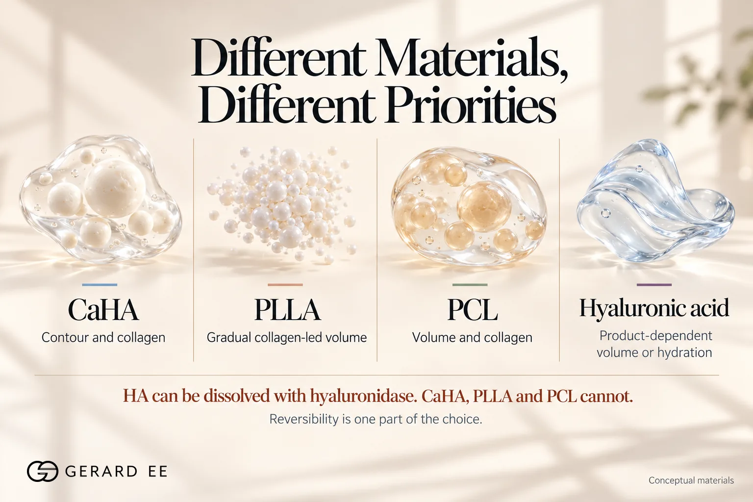 CaHA, PLLA, PCL and hyaluronic acid compared, only HA can be dissolved with hyaluronidase