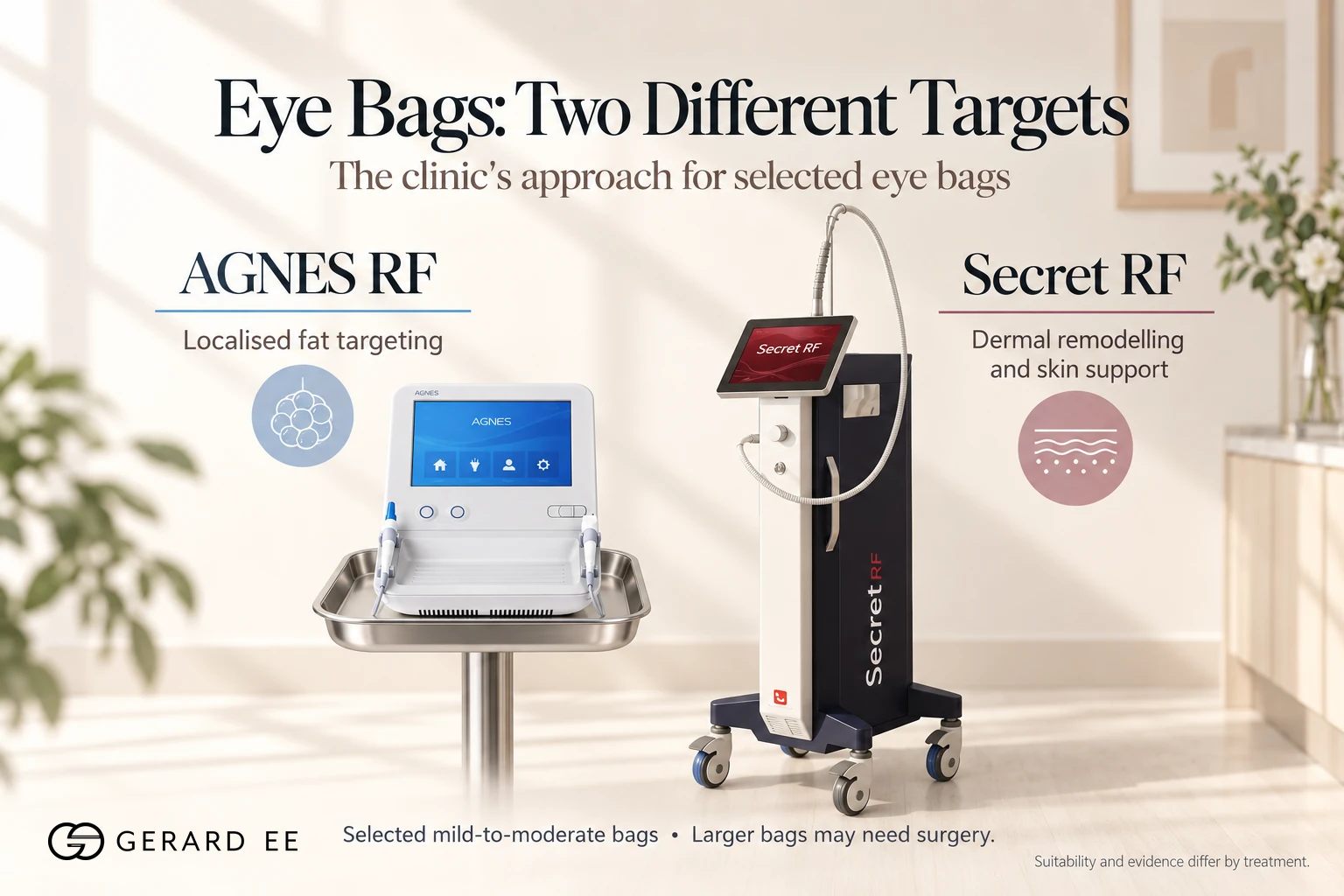 Dark eye circles with eye bags, AGNES RF for localised fat and Secret RF for dermal remodelling