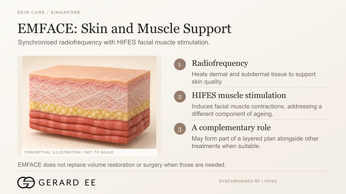 Sagging skin treatment Singapore, EMFACE synchronised radiofrequency with HIFES facial muscle stimulation